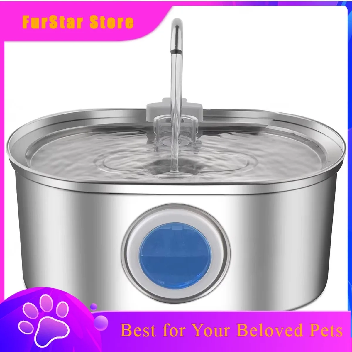 FurStarStainless Steel Automatic Cat Water Fountain 3.2L Eco-Friendly Quiet Circulation Pump IPX5 Waterproof USB Charging