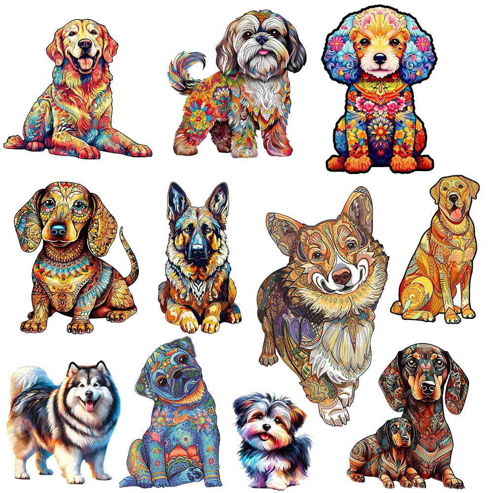 

Super cute dog wooden puzzle children's puzzle irregular wood puzzle colored pet exercise hands-on ability adult difficult.
