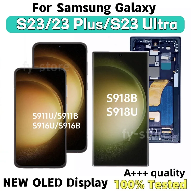 Super OLED S23 Ultra 5G S918B/U LCD for Samsung Galaxy 5G S23 S911 S23 Plus S916B/U display Touch Screen with Frame Replacement