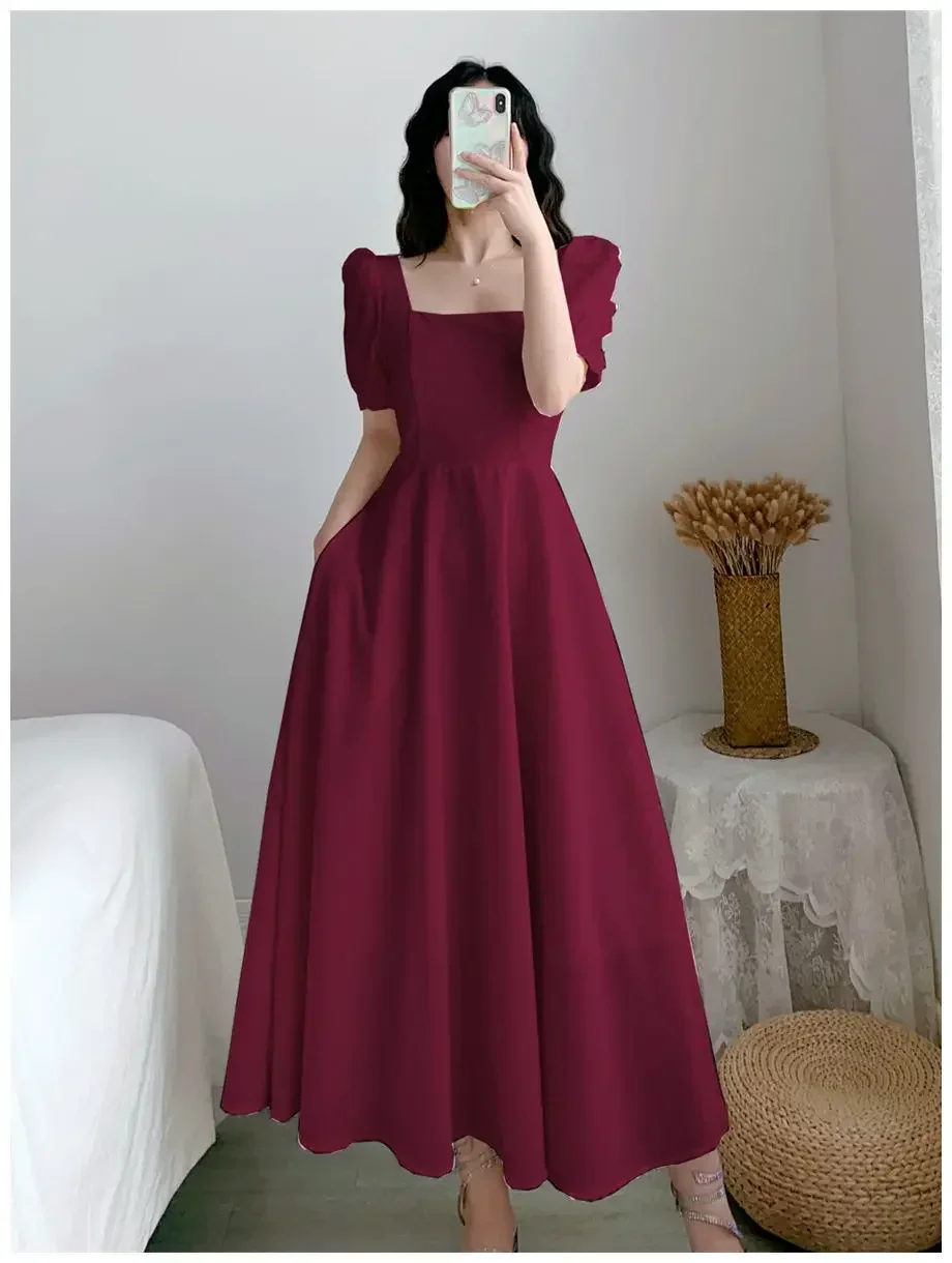 2025 سليم صالح Mulheres فيستدو برانكو مانغا بولها Pescoço Quadrado لوز Vento Estilo Saia Longa Verão عادية Estilo Coreano #4