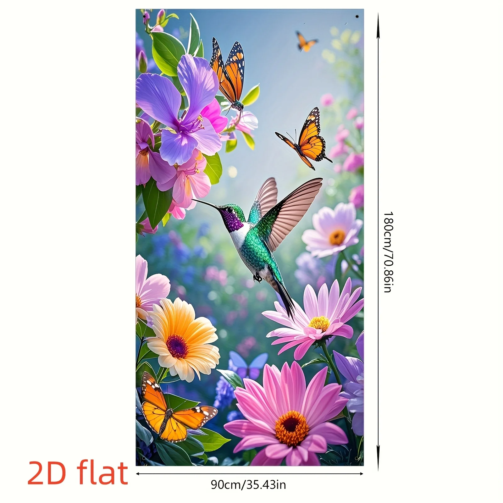 2D Flat Hummingbird & Floral Door Banner, Polyester, No Power Needed, Versatile Hanging Decoration for Most Doorways