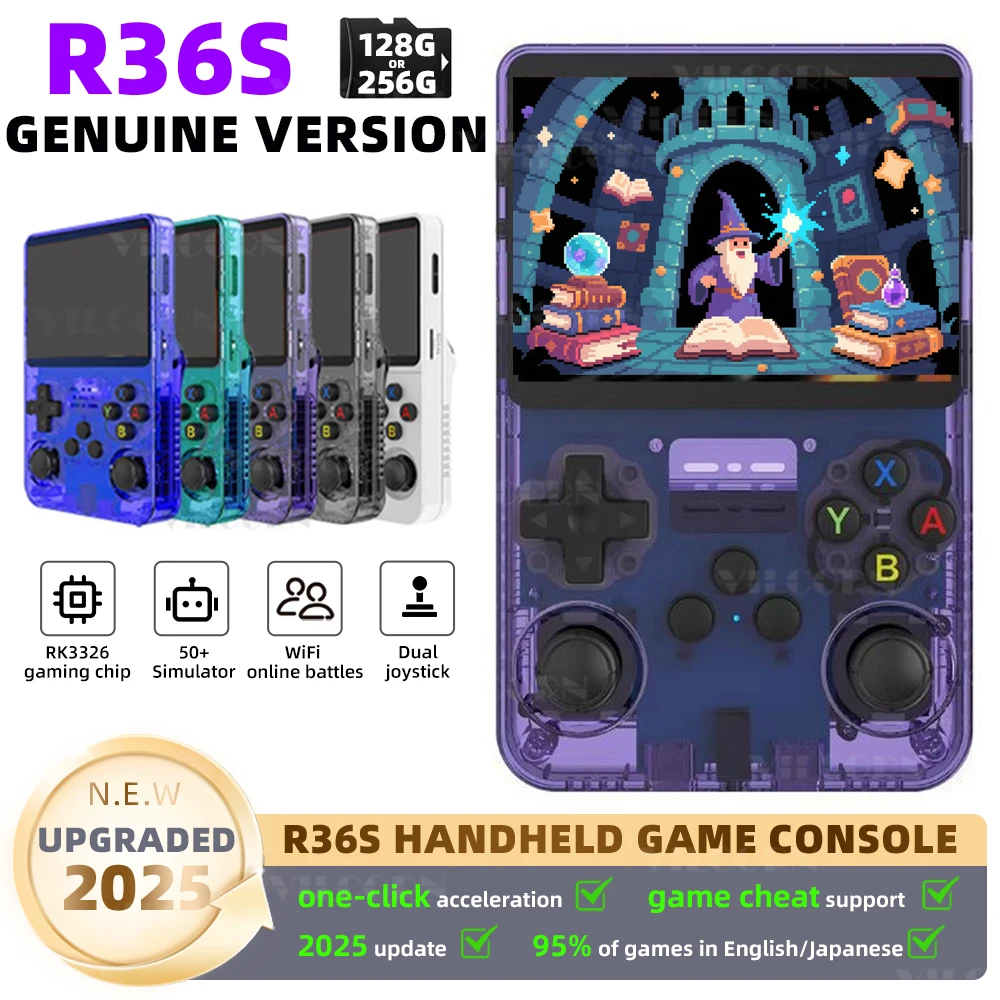 2025 ARKOS R36S ريترو وحدة تحكم بجهاز لعب محمول 50Emulator ل PSP PS1 المحمولة لعبة فيديو وحدة التحكم جيب لعبة لاعب 256G/128G هدية