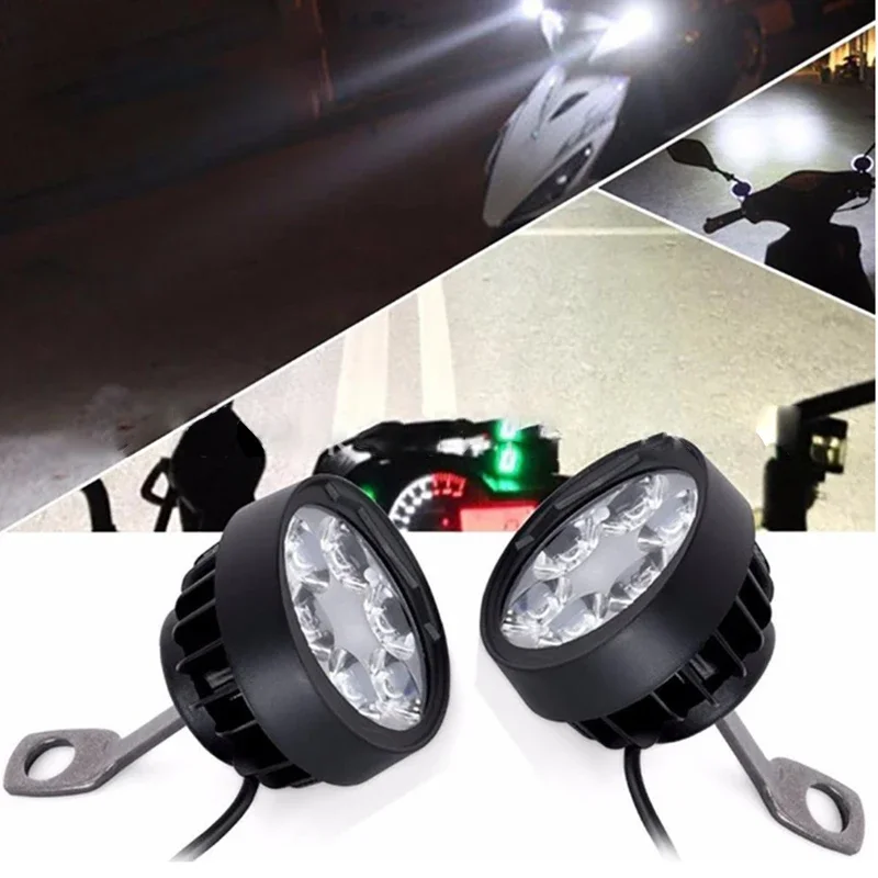 6 LED Motorcycle Spotlights High Brightness Auxiliary Headlight Scooters Ebike Waterproof Modified Light Bulb