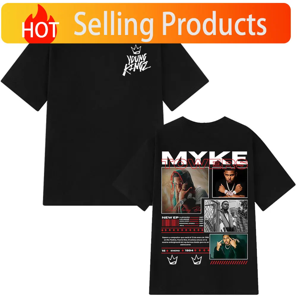 Rapper Myke Towers Graphic T-shirts Men Women Fashion Hip Hop Oversized T Shirt Comfort Cotton Short Sleeve T-shirt Streetwear