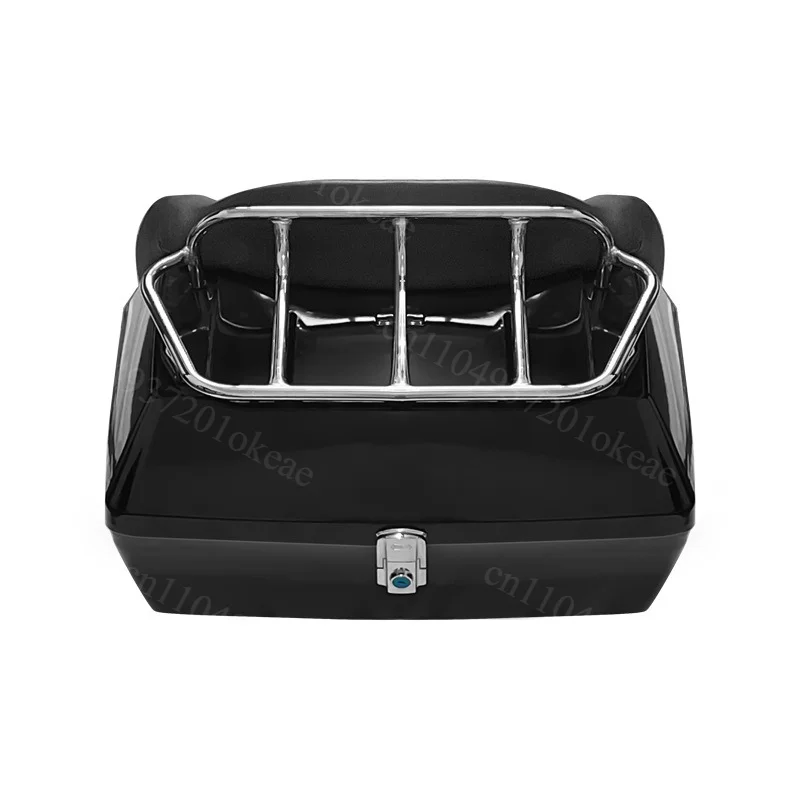 48L Motorcycle Top Case with Rear Rack & Soft Backrest Large Capacity Scooter Trunk Storage Box Holds 2 Helmets