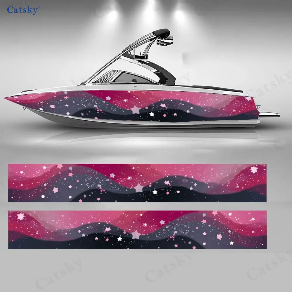 Dreamy Star Wave Boat Stickers, PVC Waterproof Durable Vinyl Wrap Decals for Fishing Boats, Durable and Stylish Design
