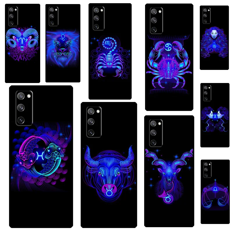 Neon Zodiac Signs Case For Samsung Galaxy S25 Ultra S9 S10 S20 FE S21 S22 Plus S23 S24 Ultra Back Phone Cover