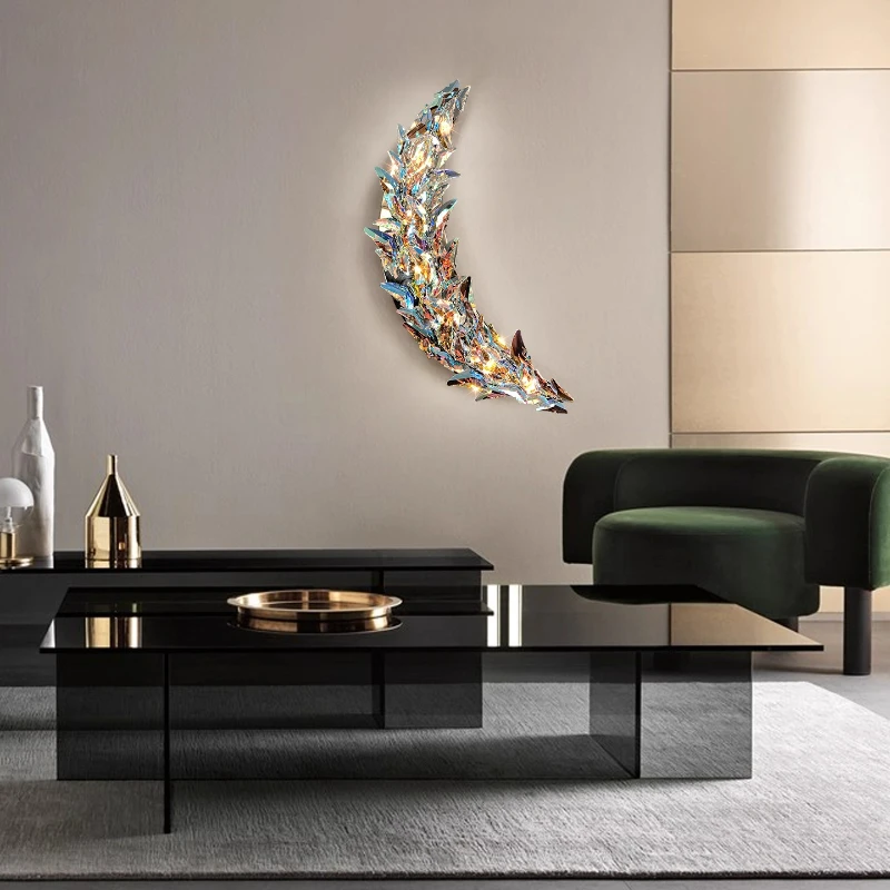 

New luxury butterfly crescent crystal wall lamp villa living room high-end creative background wall decorative lamp
