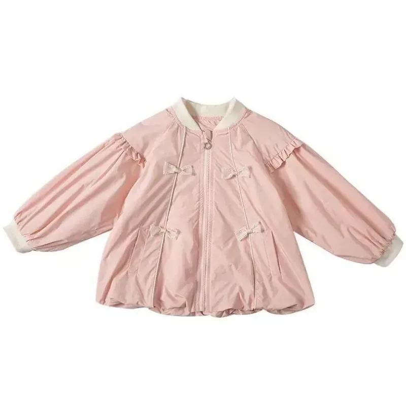 

Korean Children's Clothes Baby Girls Baseball Jackets Children Sports Outerwear Coat Spring Autumn Sweet Fashion Bow Top 2-5 Y