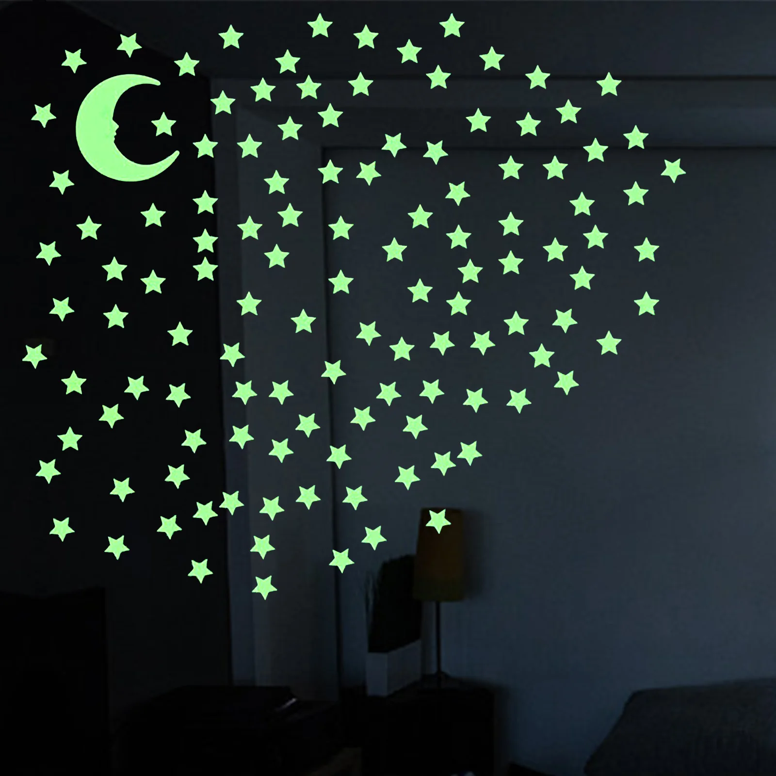 Juego de pegatinas de Luna, pegatinas luminosas de estrella y Luna con almohadillas adhesivas, calcomanías de pared, accesorios de pegatinas