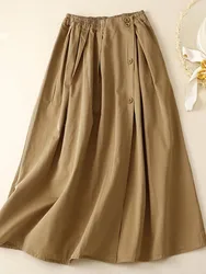 100% Cotton Casual Skirts Women New Arrival 2023 Summer Vintage Style Solid Color Loose Female A-line Long Skirt B2464