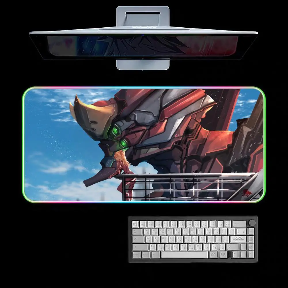 에반게리온 애니메이션 마우스 패드 RGB 게이밍 마우스 패드 데스크 매트 HD 게이머 대형 LED 라이트 XXL 마우스패드