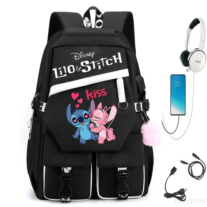 Lilo And Stitch Backpack Laptop USB Charging Capacity Backpack Women Bag Male School Bag Waterproof Daily Backpack