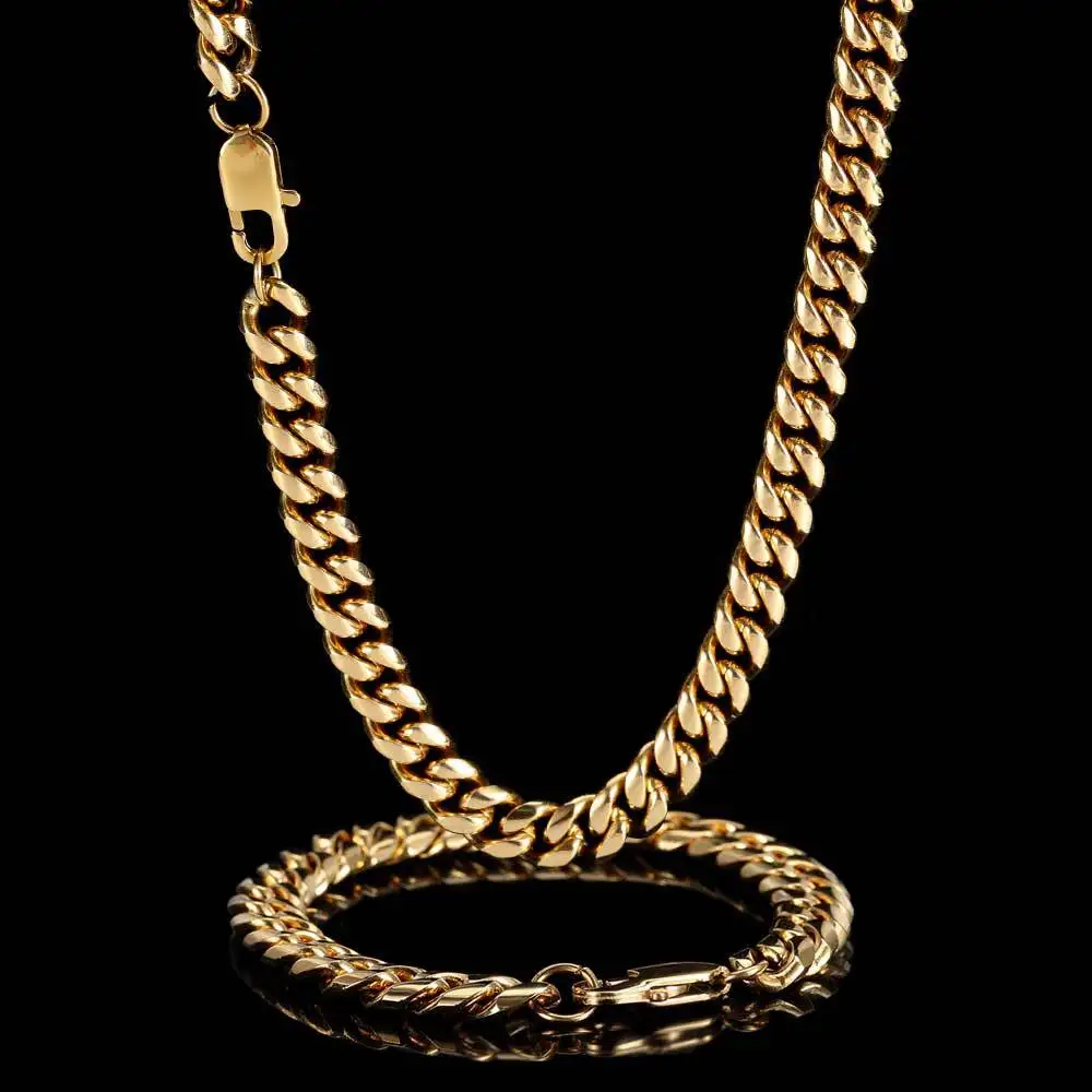 Luxury 24K 9999 Pure Gold real gold Hip Hop Necklace Japanese Buckle Round Grinding Encryption Cuban Necklace Men's Bracelet