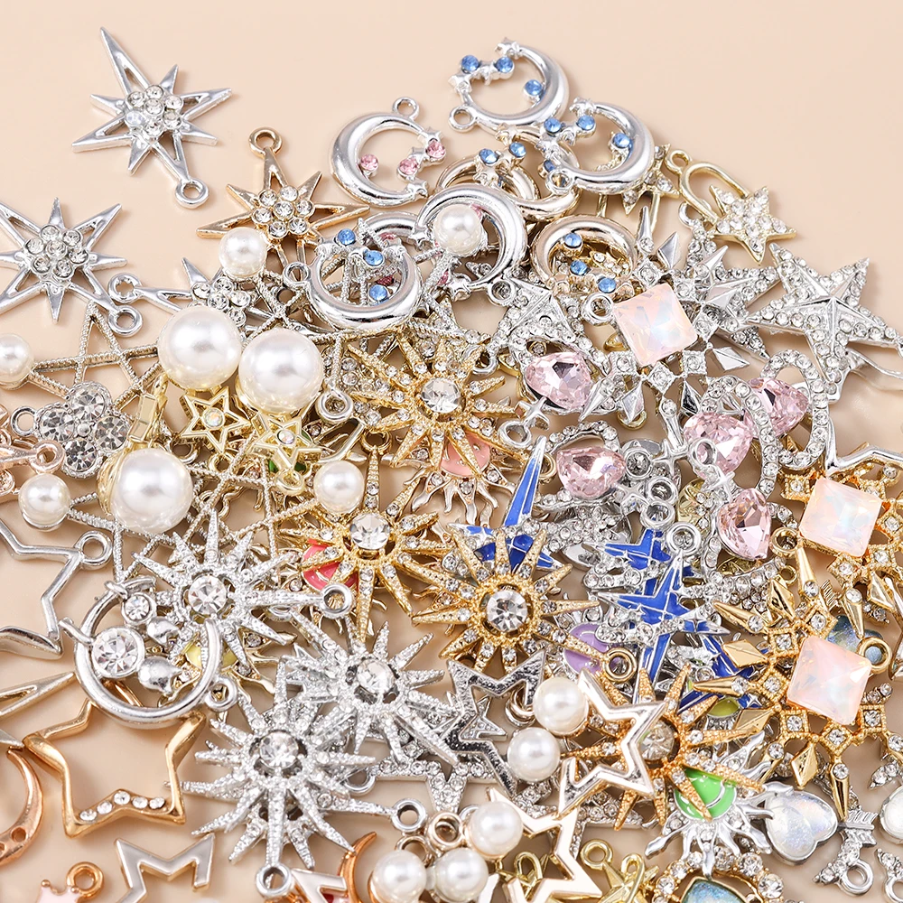 Leslie 10 Stück exquisite Kristall-Stern-Mond-Charms für baumelnde Ohrringe, Armbänder, Halsketten, Anhänger, Schmuck, DIY-Handwerk – Detail 3