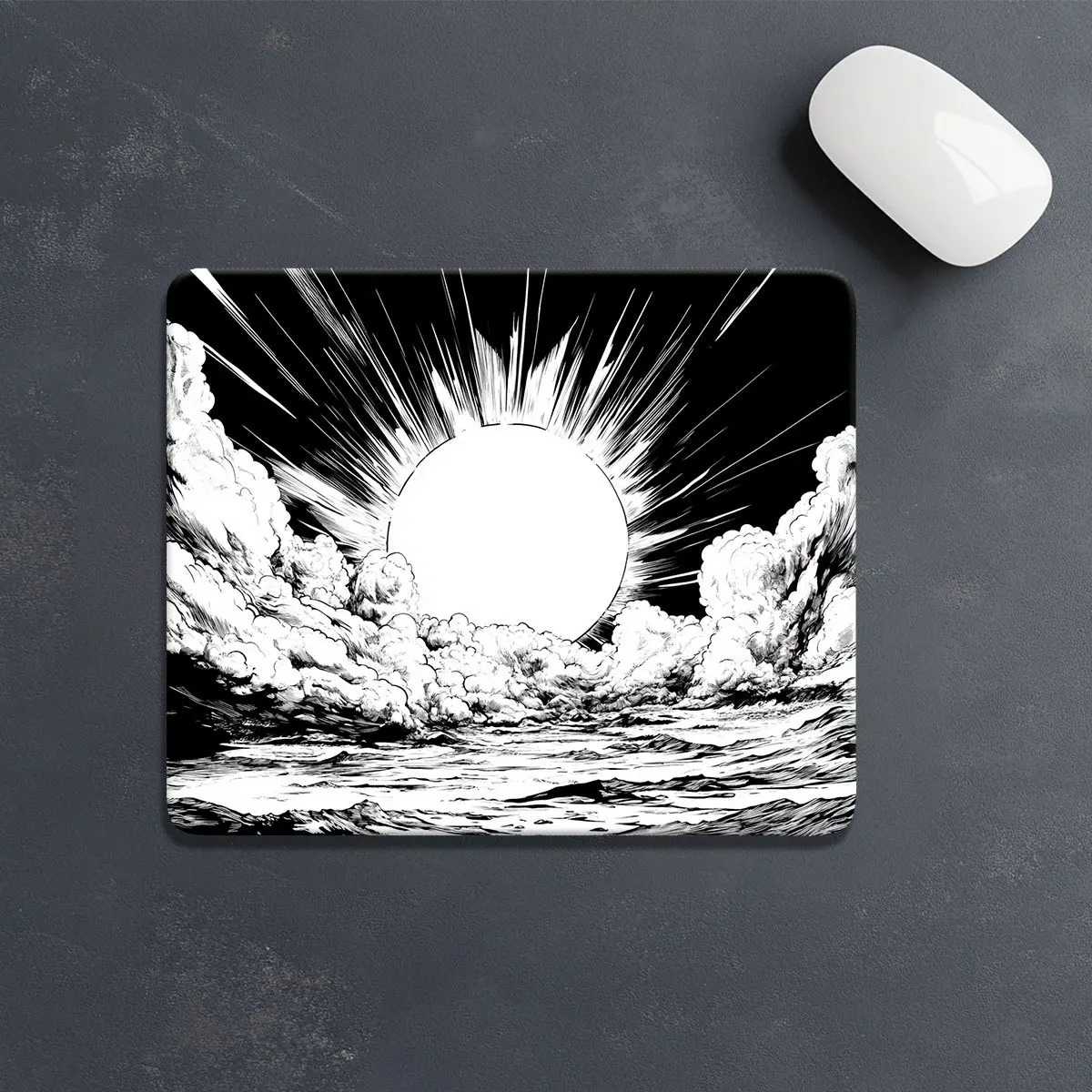 لوحة ماوس بتصميم موضوع الخيال العلمي باللونين الأبيض والأسود مع قاعدة مطاطية قابلة للغسل مناسبة لكل من العائلات والألعاب