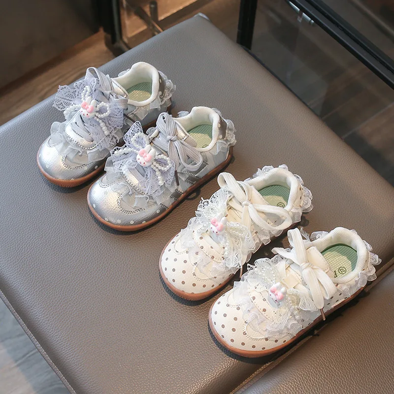 Baby Girls Dot Splicing Shoes Kids Lace Sneakers 2026 Autumn New Young Children Baby Casual hook loop Trainers Size 22-31