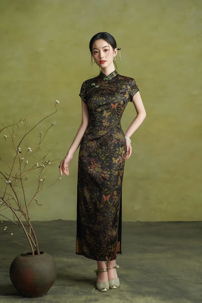 

Short Sleeve Chinese Style Long Cheongsam Young Style Girl's High end Summer Qipao