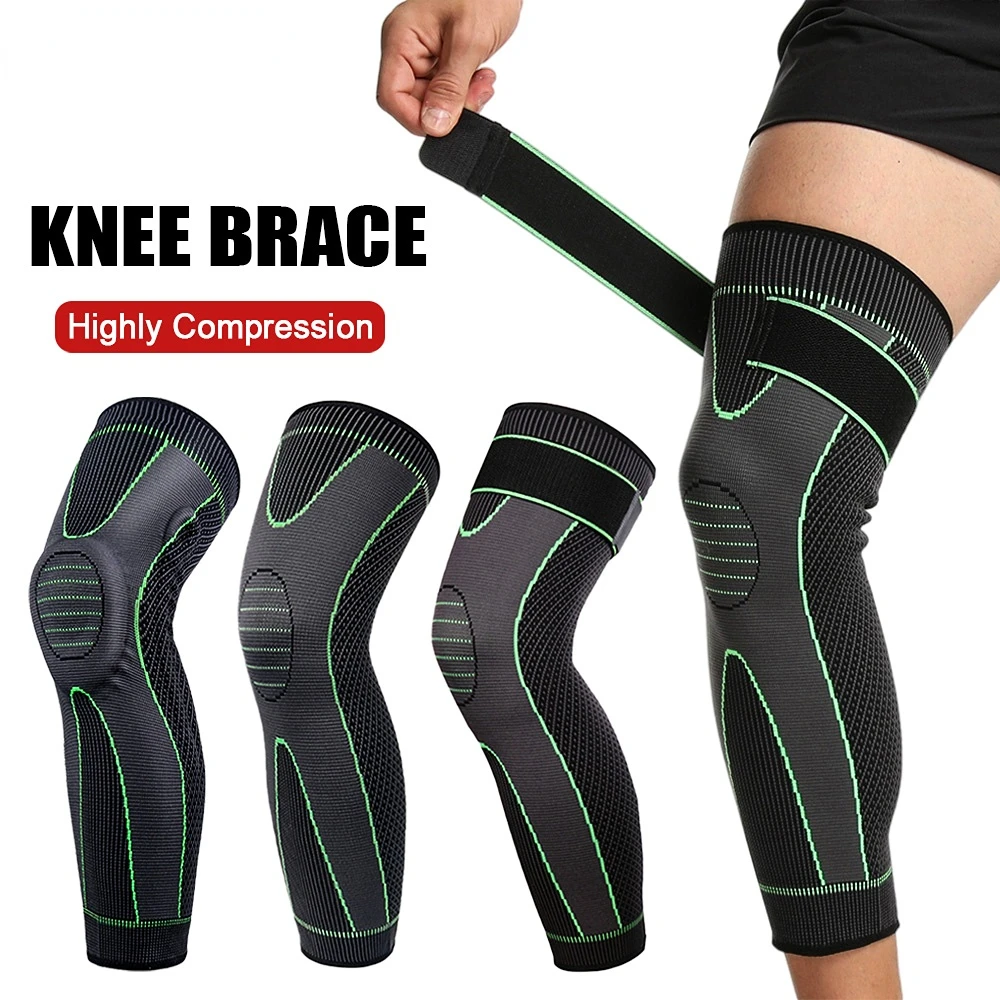 Sport Anti-slip Full Length Compression Leg Sleeves Knee Brace Support Protect for Basketball Football Running Cycling Men Women