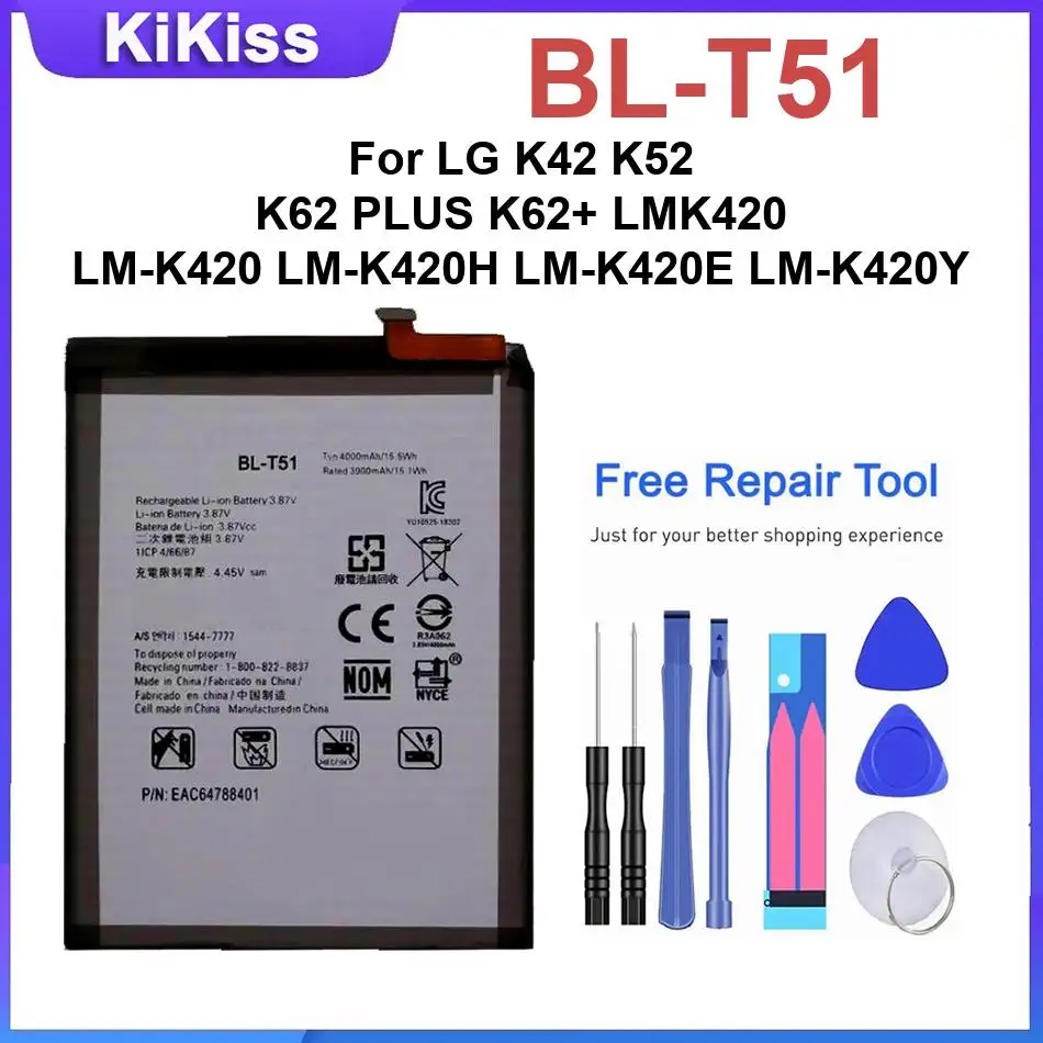 

Сменный аккумулятор BL T51 для LG K42 K52 K62 PLUS K62 + LMK420 LM-K420 LM-K420H LM-K420E LM-K420Y