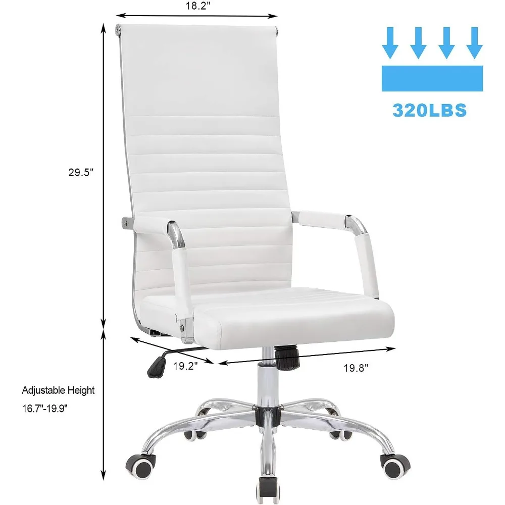 Ribbed Office High Back PU Leather Desk Adjustable Swivel Task Computer Chair with Armrest for Conference Study Leisure