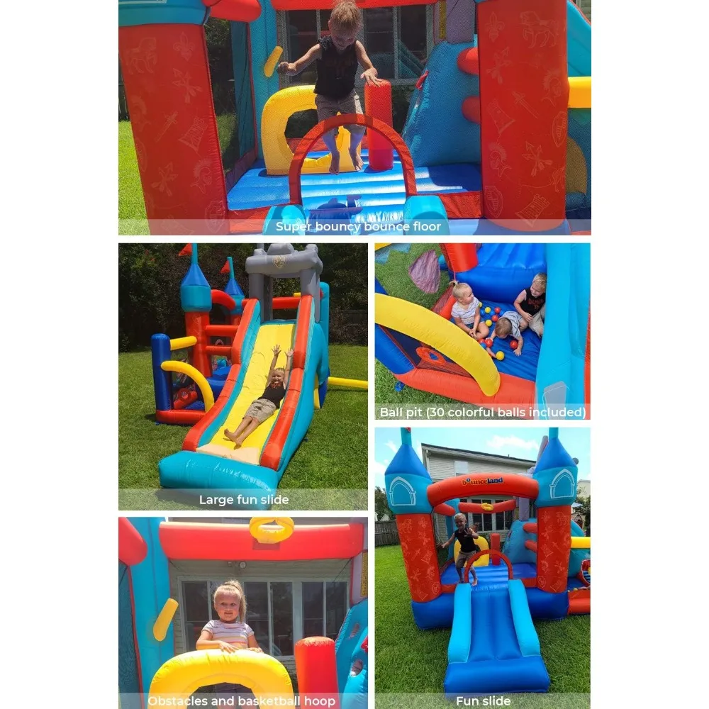 Bounceland mittelalter liches Bounce Castle Bounce House mit Rutsche & Ball grube, Basketball korb und Ballwurf spiel enthalten