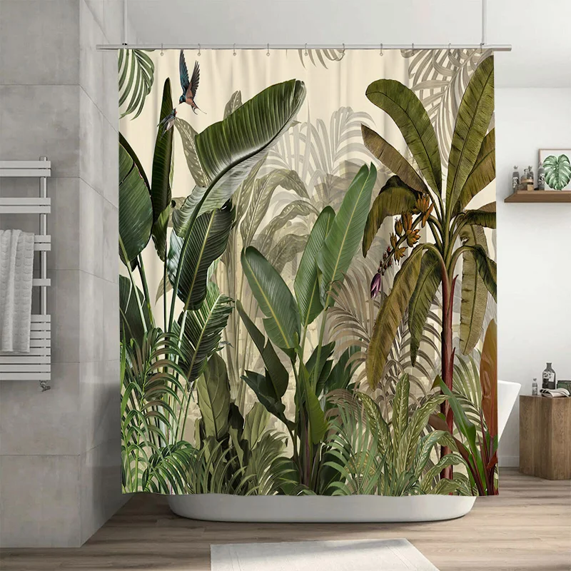 

Зелень занавеска для душа с тропическими листьями и птицами, набор ковриков для ванной, декор для ванной комнаты, водонепроницаемый ковер с 3D принтом, коллекция