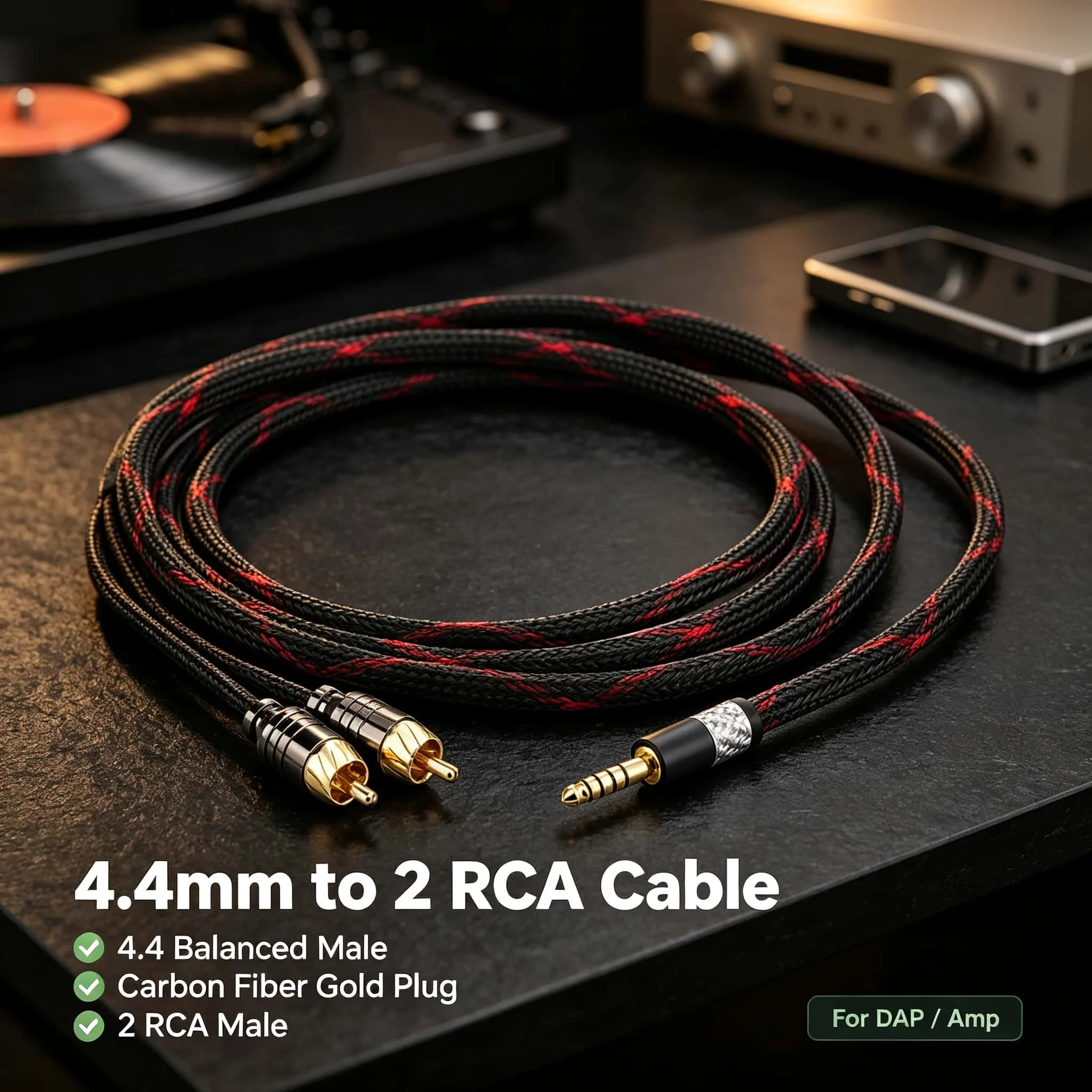 Audiocrast 4.4mm 5 Pole Male Balanced to 2RCA Upgraded Cable For PHA2A WM1A 1Z ZX300A
