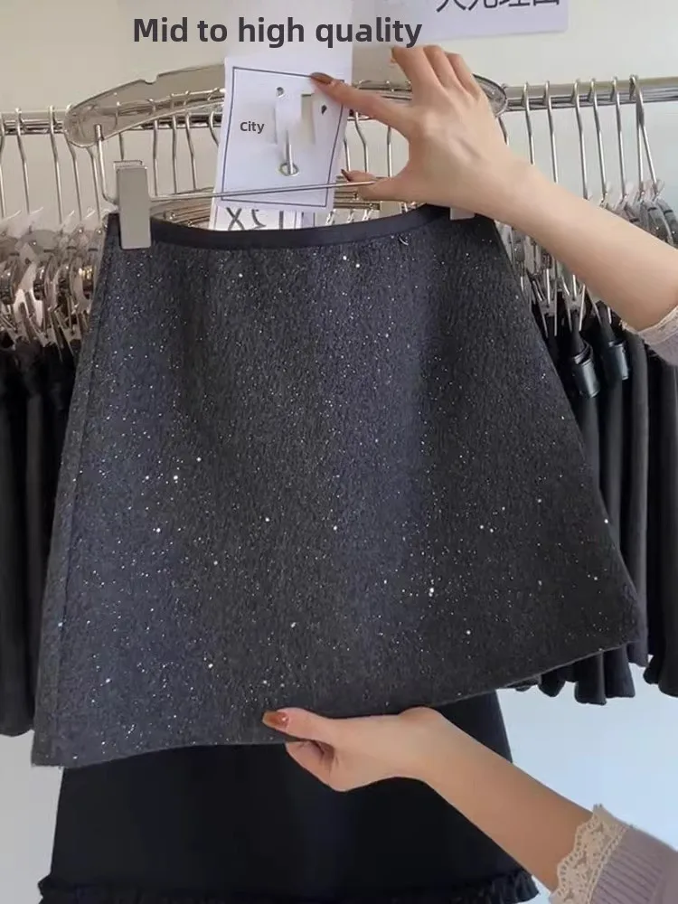

Юбка-трапеция Starry A-Line черная, утягивающая, с высокой талией, в корейском стиле, для повседневной носки, не просвечивающая, для прогулок, короткая, для женщин