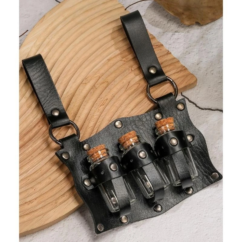 

652F Medieval Renaissances Witch Props Fantasy Wizard Handmade Potion Belt Pouches for Costume Event