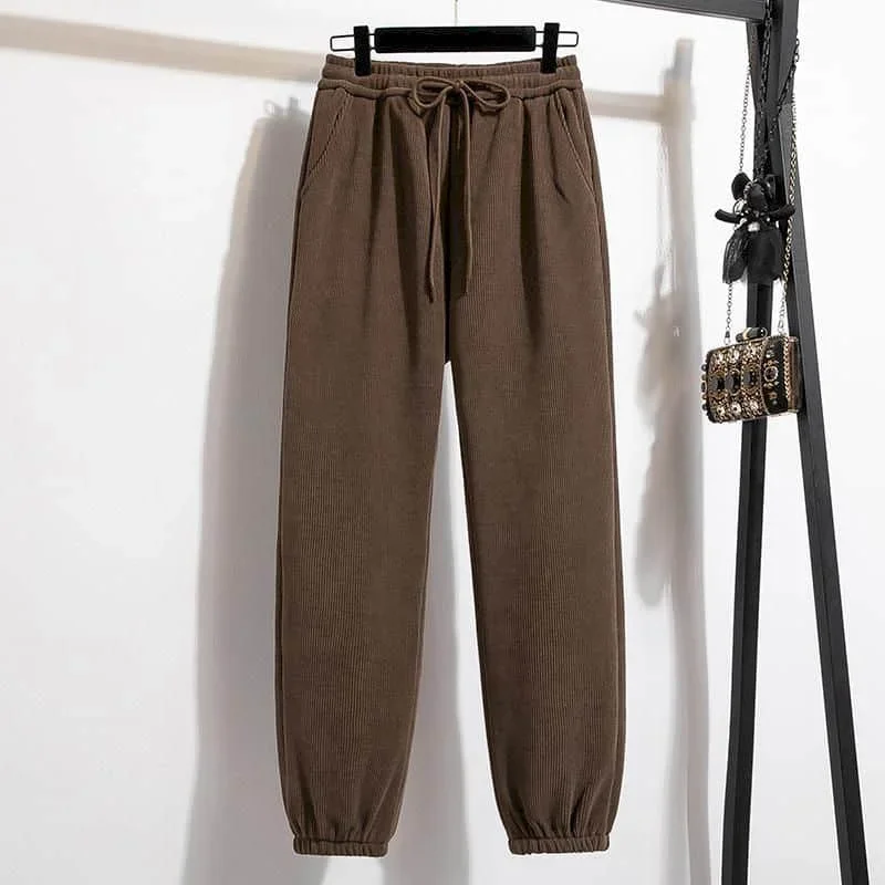 

Pop Cargo Pants For Women Solid Adding Velvet Sweatpants Korean Style Casual Elastic Waisted Streetwear Clothing Harem Pants Wom