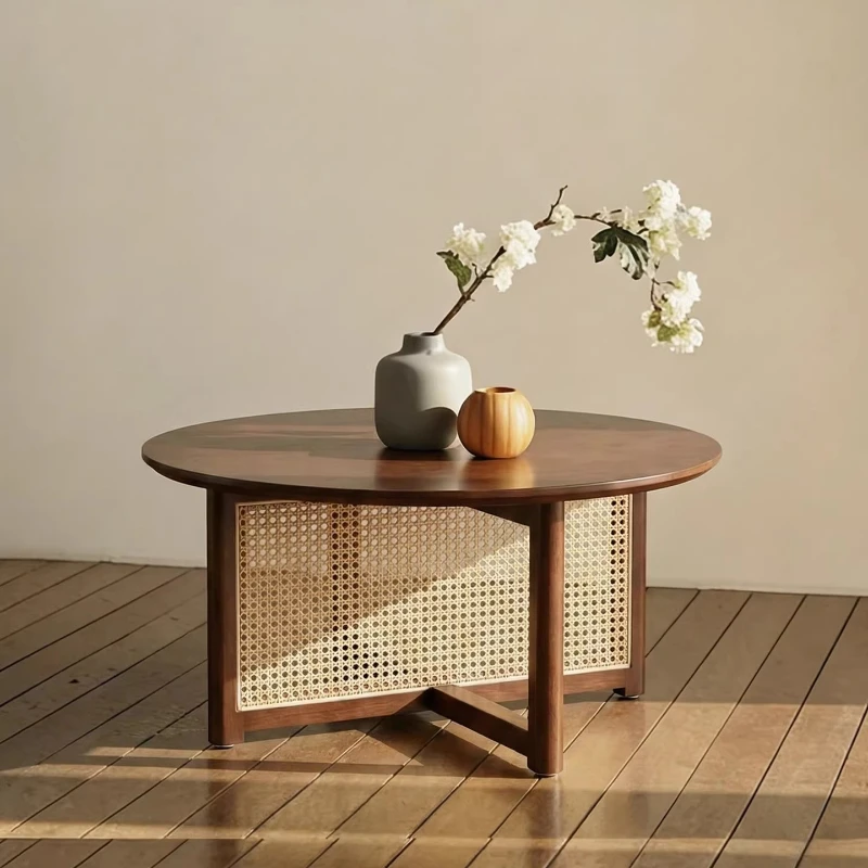

Wabi Sansan wind solid wood coffee table table retro French round home living room small apartment designer high sense