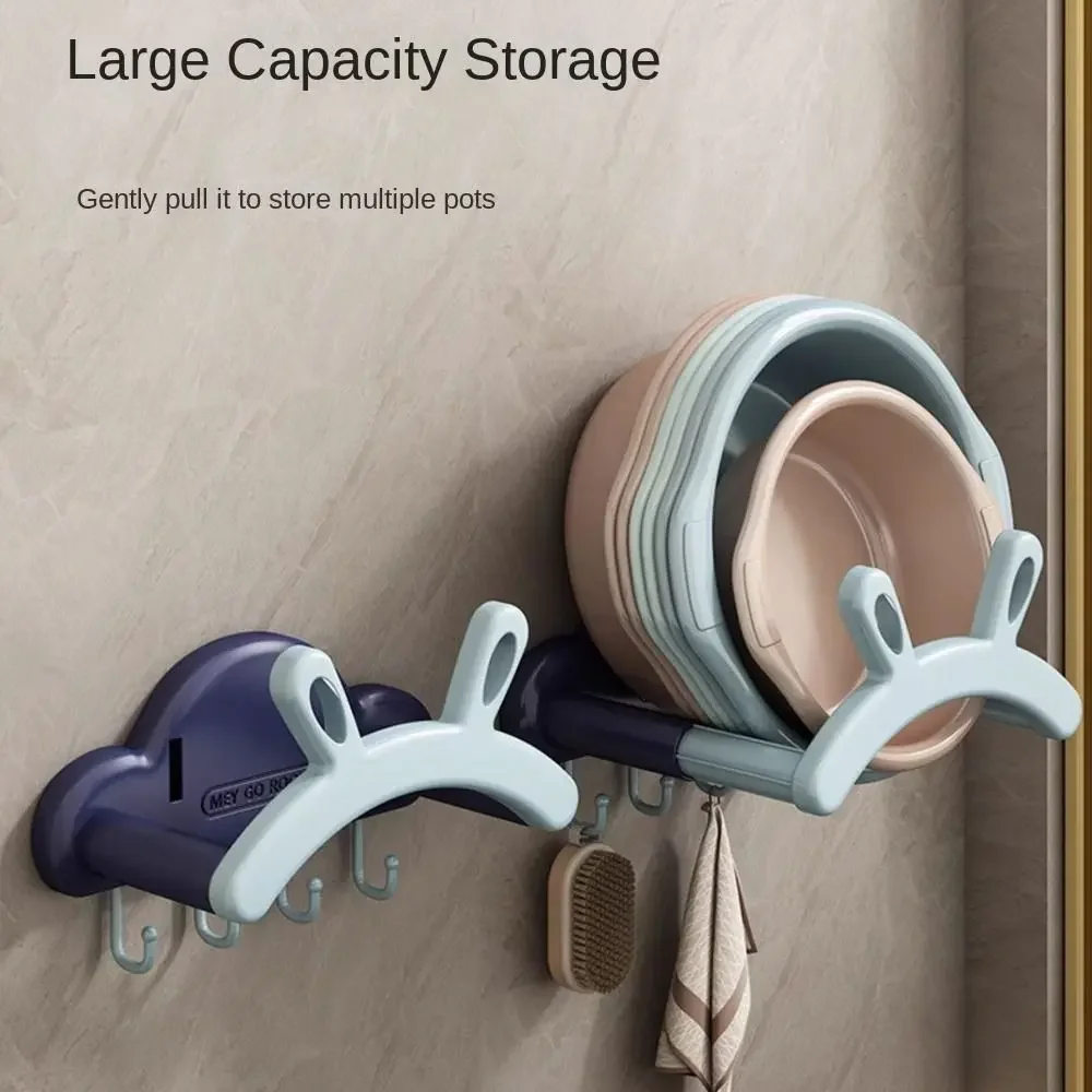 Telescopic Washbasin Rack Wall Mounted Rabbit Ears Storage Shelf Multifunctional No Punching Washbasin Hook