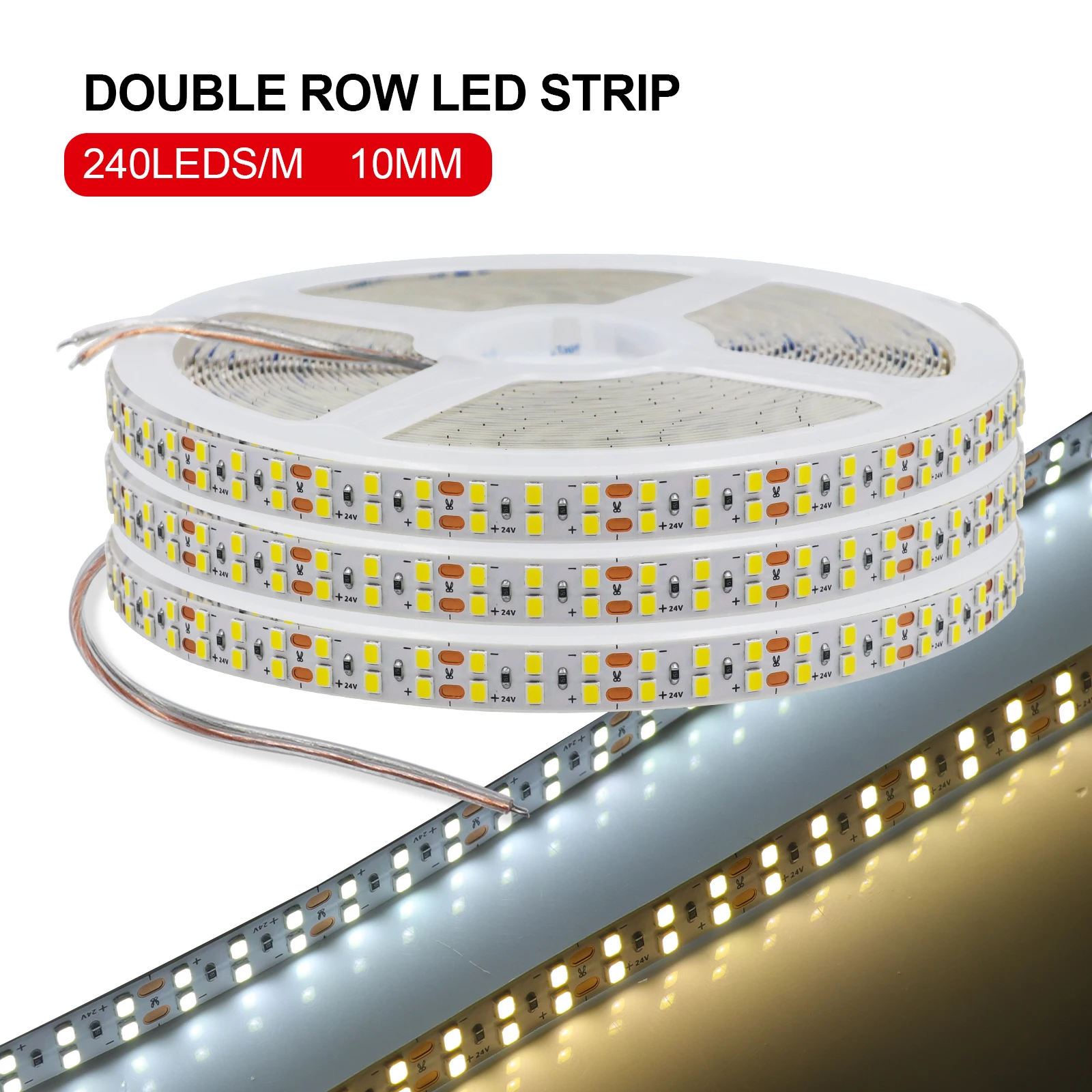 

5/10m/lot 10mm PCB LED Strip 2835 SMD 240LEDs/m Flexible LED Ribbon DC 12V 24V Not Waterproof Diode Tape White Warm White