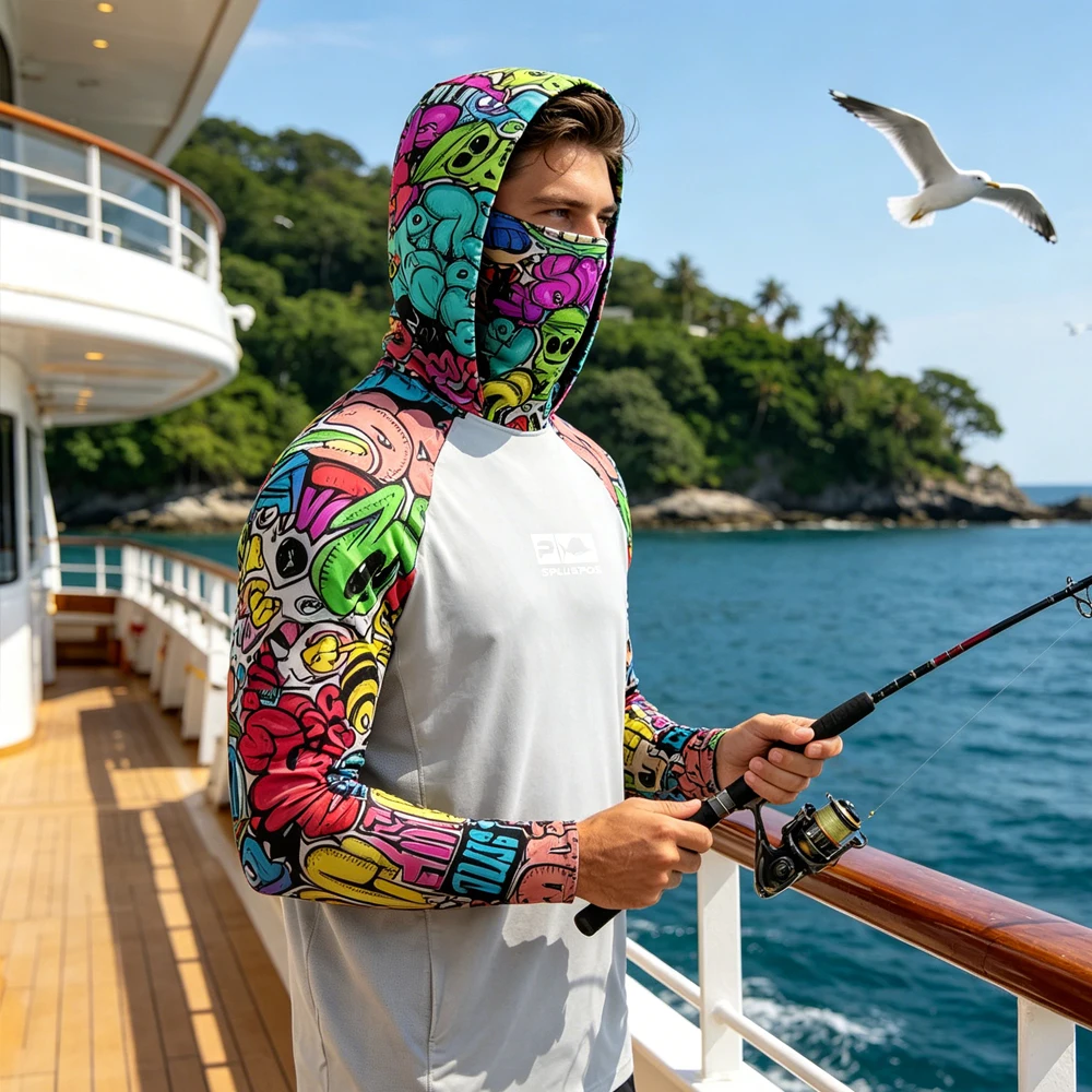 UPF50+ Men's Fishing Hoodie Wi - Fishing Mask Sun Protection review and price