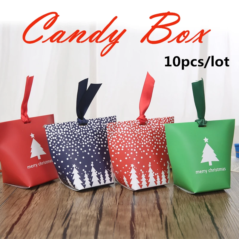 10pcs/lot Christmas Gift Boxes Christmas Elements Gift Paper Box Candy Bag Christmas Decorations