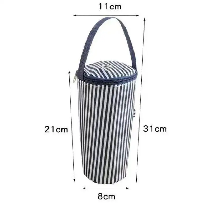 Striped Insulated Tumbler Bag with Sturdy Handle Thermal Lining Reusable Drink Holder for Commuting Hiking