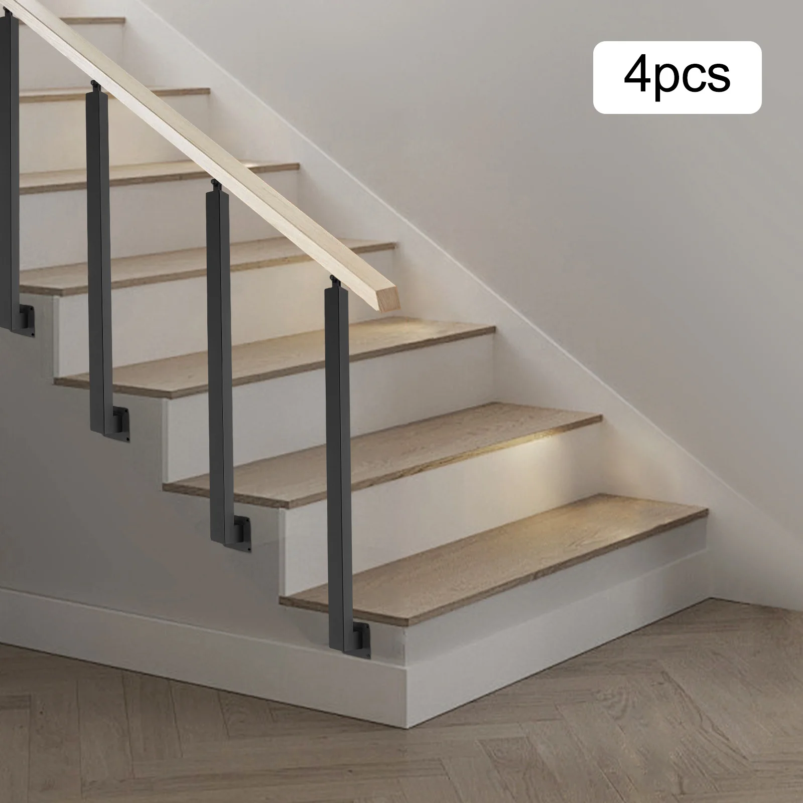 4 Pieces of 95cm Stair Railing Side Installation - Black, , , Suitable for Staircases, Villas, Entrances, Corridors, Attics