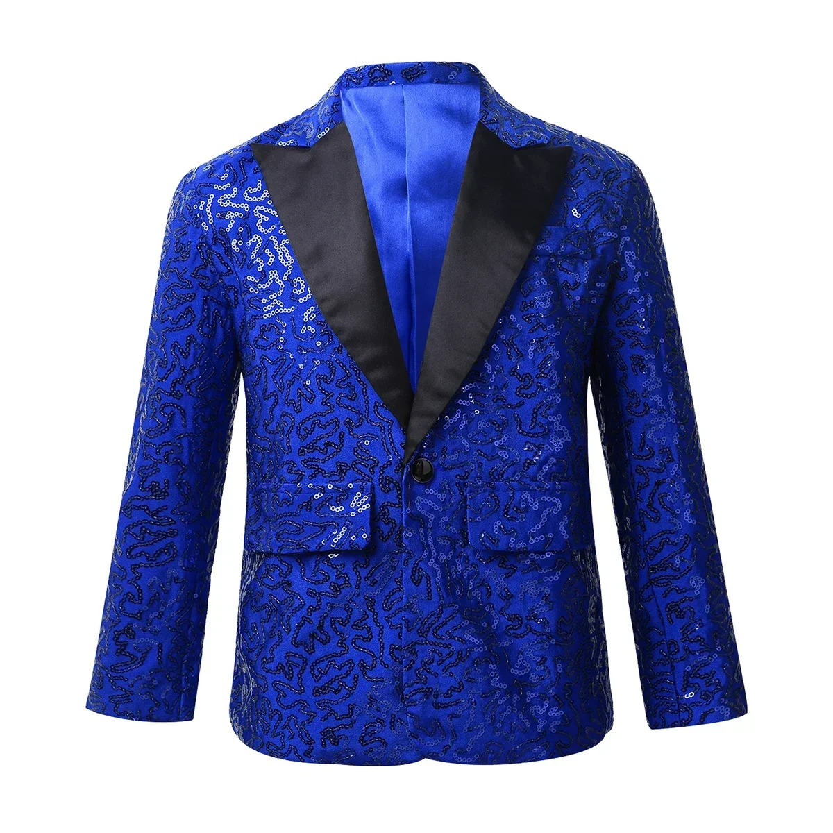 Kids Boys Jazz Costumes Stylish Gentleman Shiny Sequin Lapel One Button Suit Jacket Coat Blazer Tuxedo for Wedding Banquet Party