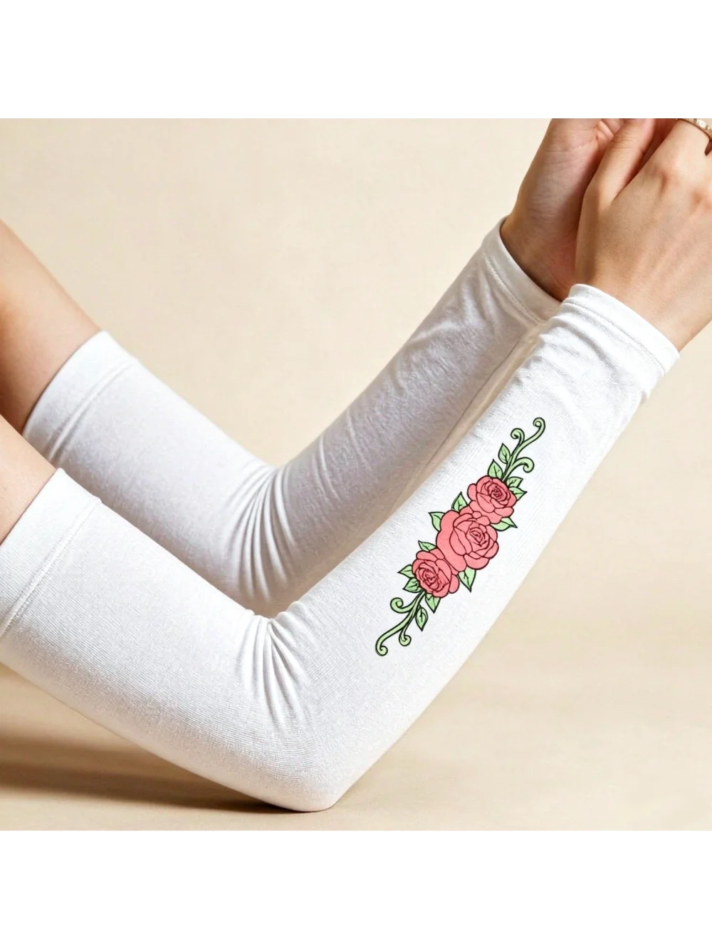 2026 New Summer Rose Print With Finger Holes For Outdoor Cycling, Lightweight And Cool Casual Sleeves, Trendy And Versatile Ins