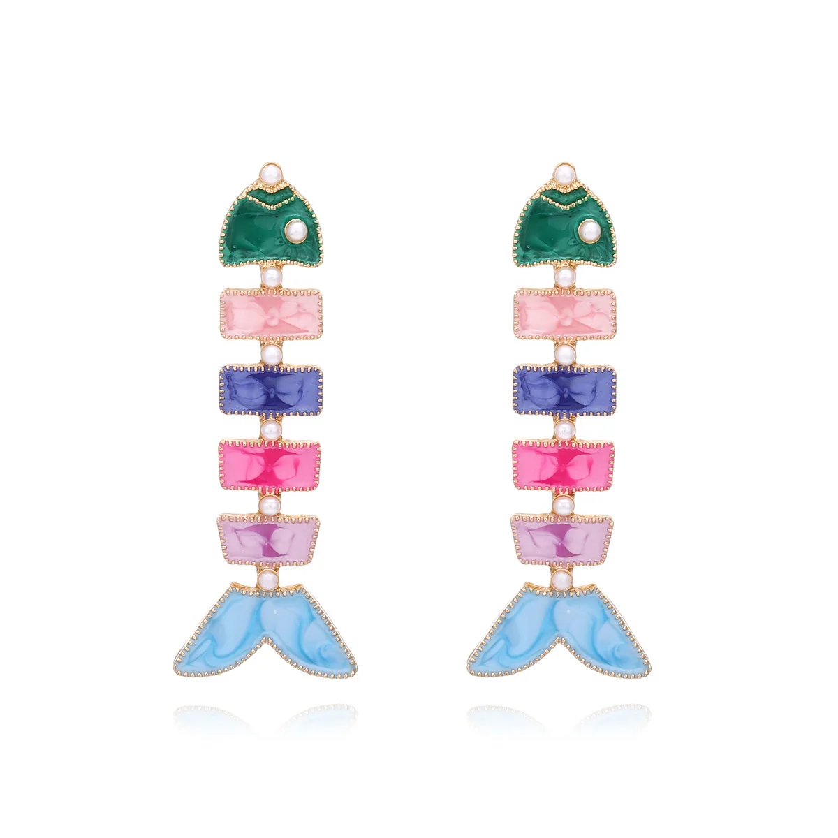Personalized cute alloy drip oil fish bone stud earrings simple and versatile color enamel animal earrings