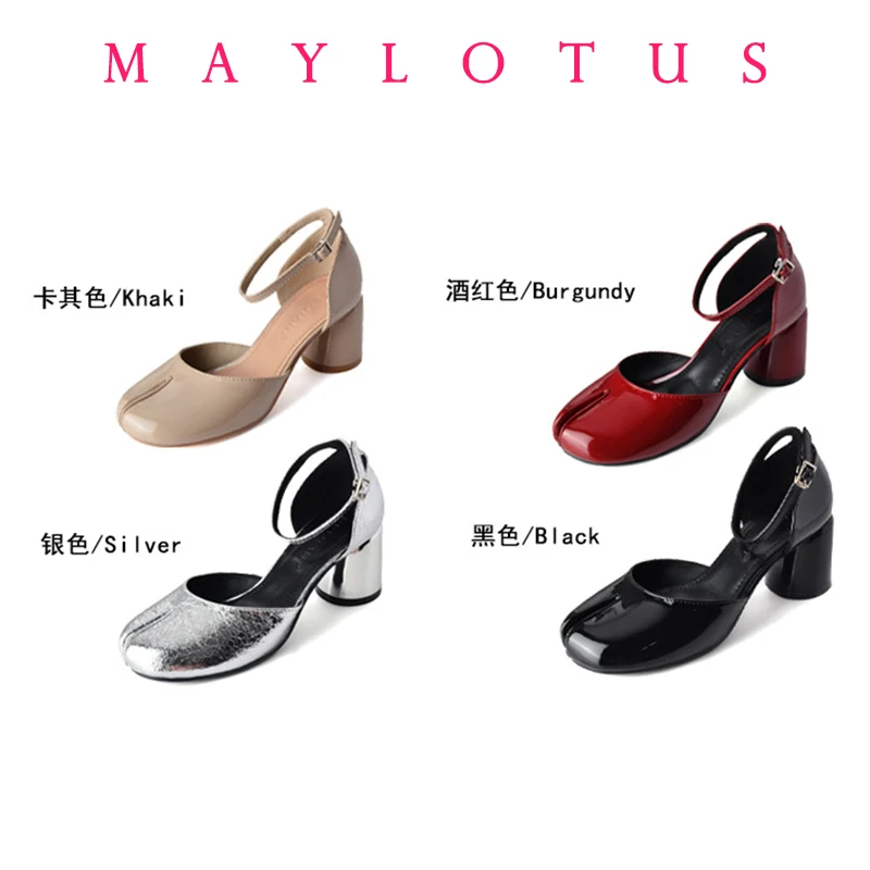 Split Toe Shoes 8cm High Heel Tabi Shoes Elegant Patent Leather Women Footwear Ankle Strap Buckle Lady Moccasins Shoes