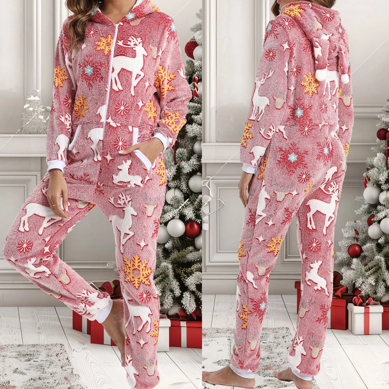 

Cute Cartoon Hooded Flannel Women Jumpsuit Pajamas Homewear Winter Warm Long Sleeve Pijama Onepieces Sleepwear Loose Loungewear