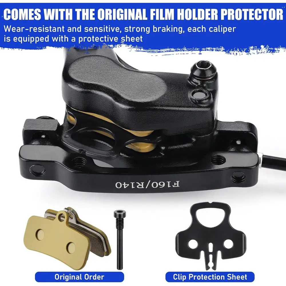 مجموعة فرامل قرصية MTB بأربعة مكابس من TOBWOLF، مجموعة فرامل هيدروليكية مع دوارات 160 مم وسادات فرامل سيراميك، أمامي يسار 85 سم & R