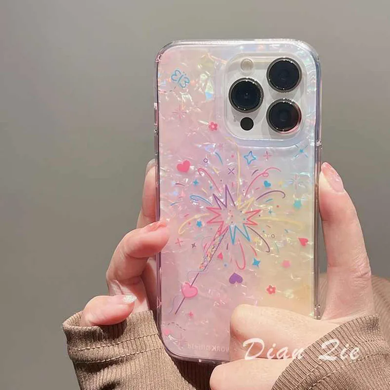 Halo gradient fireworks Clear Phone Case For iPhone 16 15 14 13 12 Mini 11 Pro Max XR X XS 14 15 7 8 Plus Y2K Soft Cover