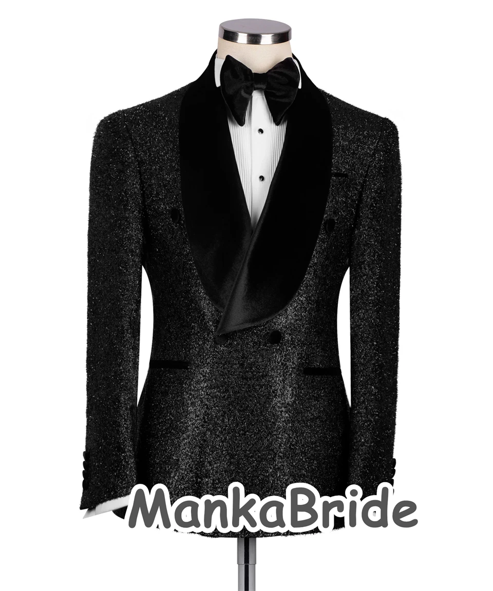 Luxus Hochzeit Smoking schwarz formelle Bräutigam Männer Anzüge 2 stücke Blazer Hosen Zweireiher Business Party tragen Ballkleid für Männer