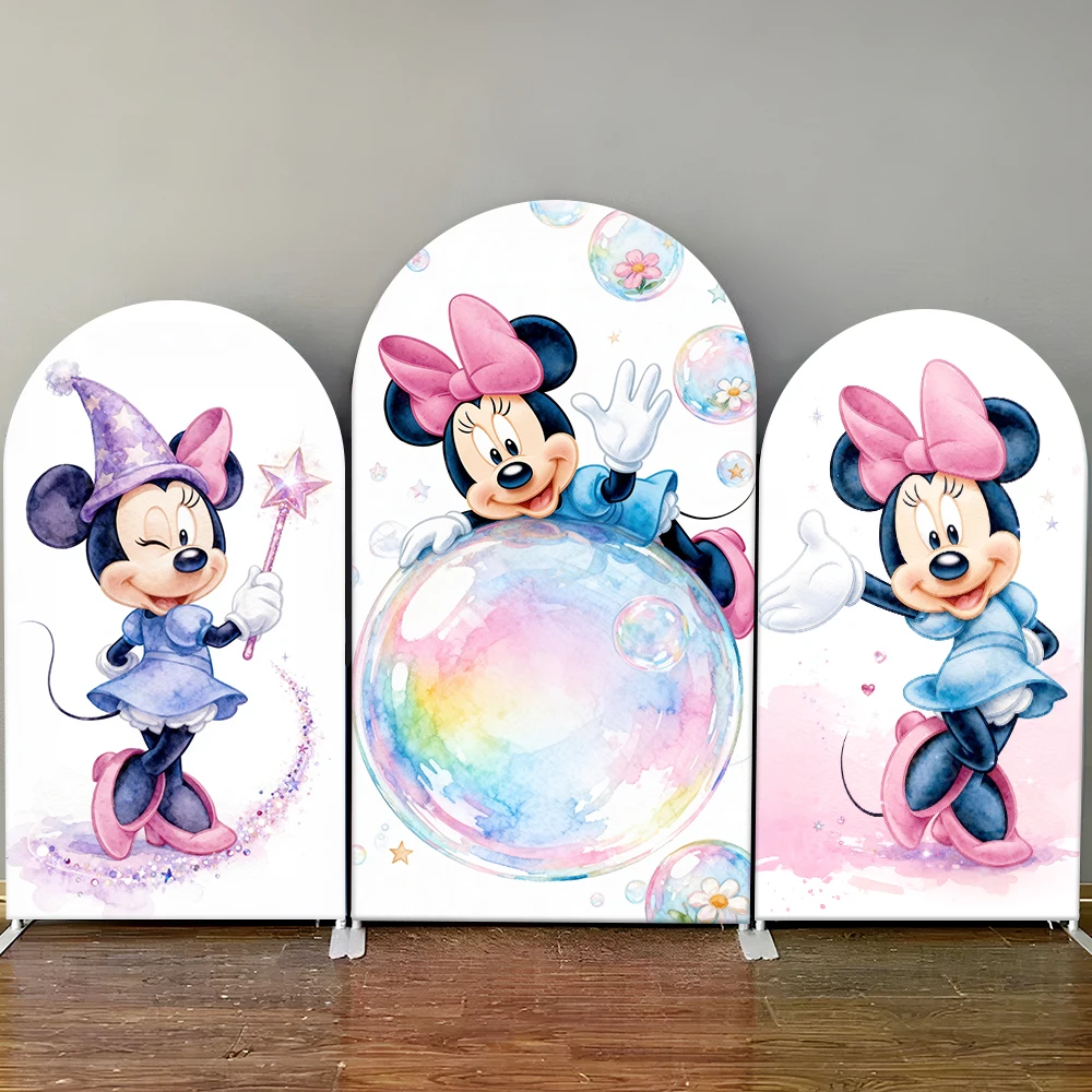 

Disney Minnie Arch Backdrop Cover Magic for Girls Birthday Party Decor Baby Shower Photography Background Wall Elastic Fabric