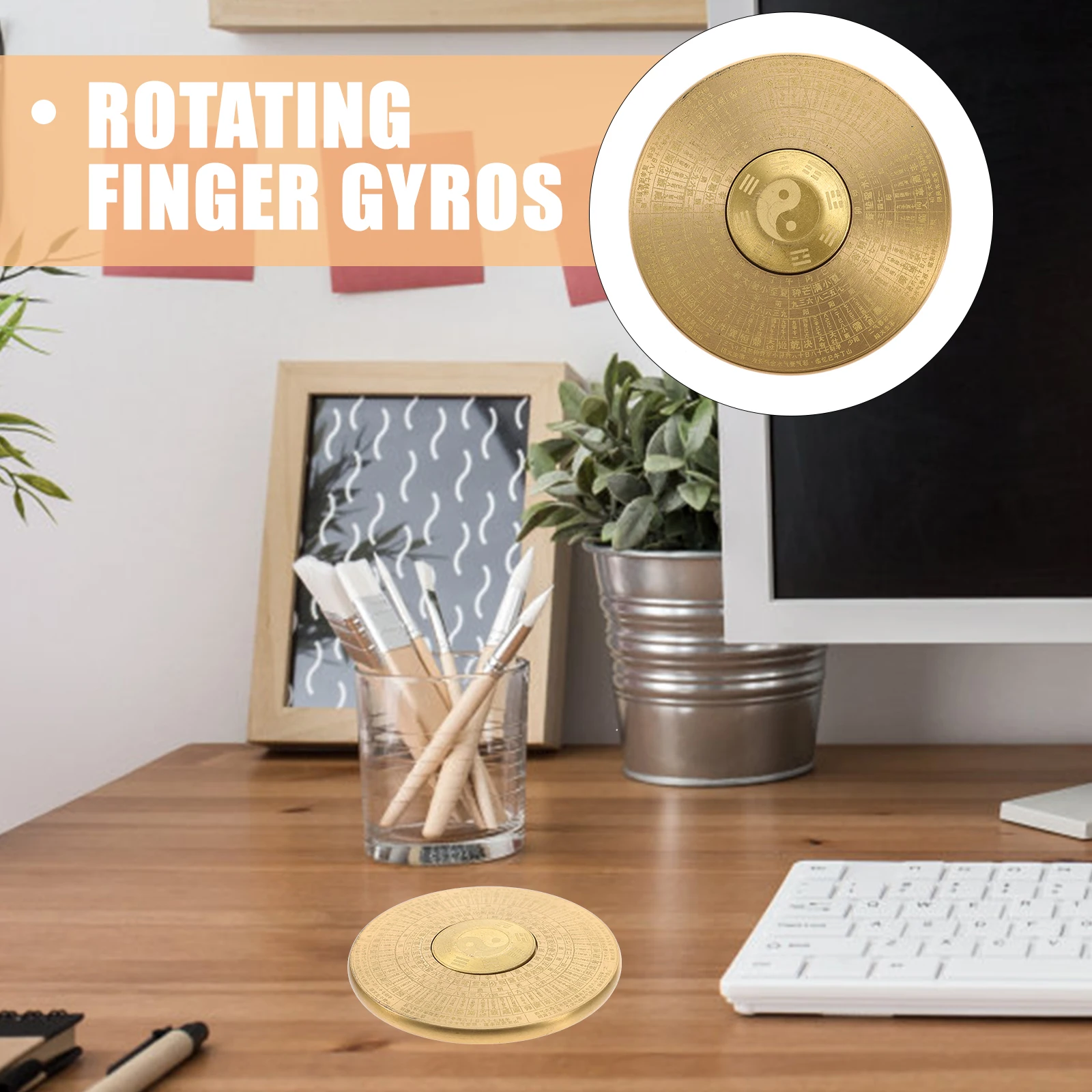 Brass Compass Taichi Eight Trigrams Pattern Stress Relief Rotating Finger Gyros Decorative Adult Leisure