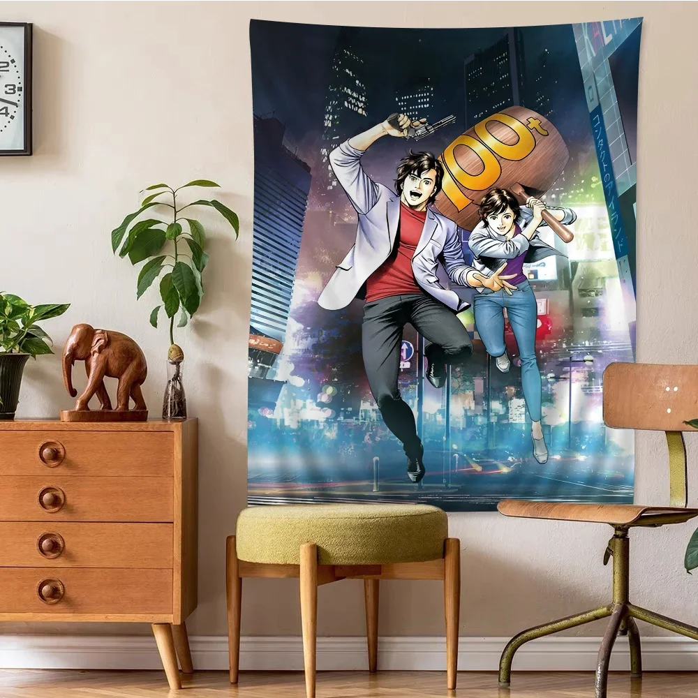 City Hunter Anime Bunter Wandteppich Wandbehang Böhmische Wandteppiche Mandala Wandbehang Blätter