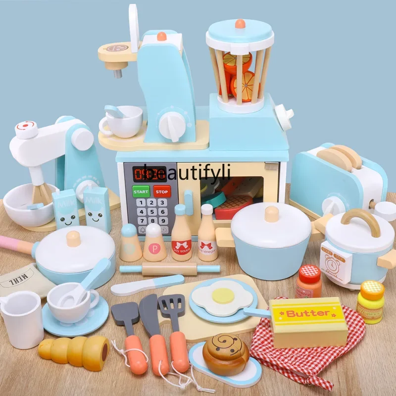 Children's baby play house wooden wooden simulation juicing bread machine oven toy